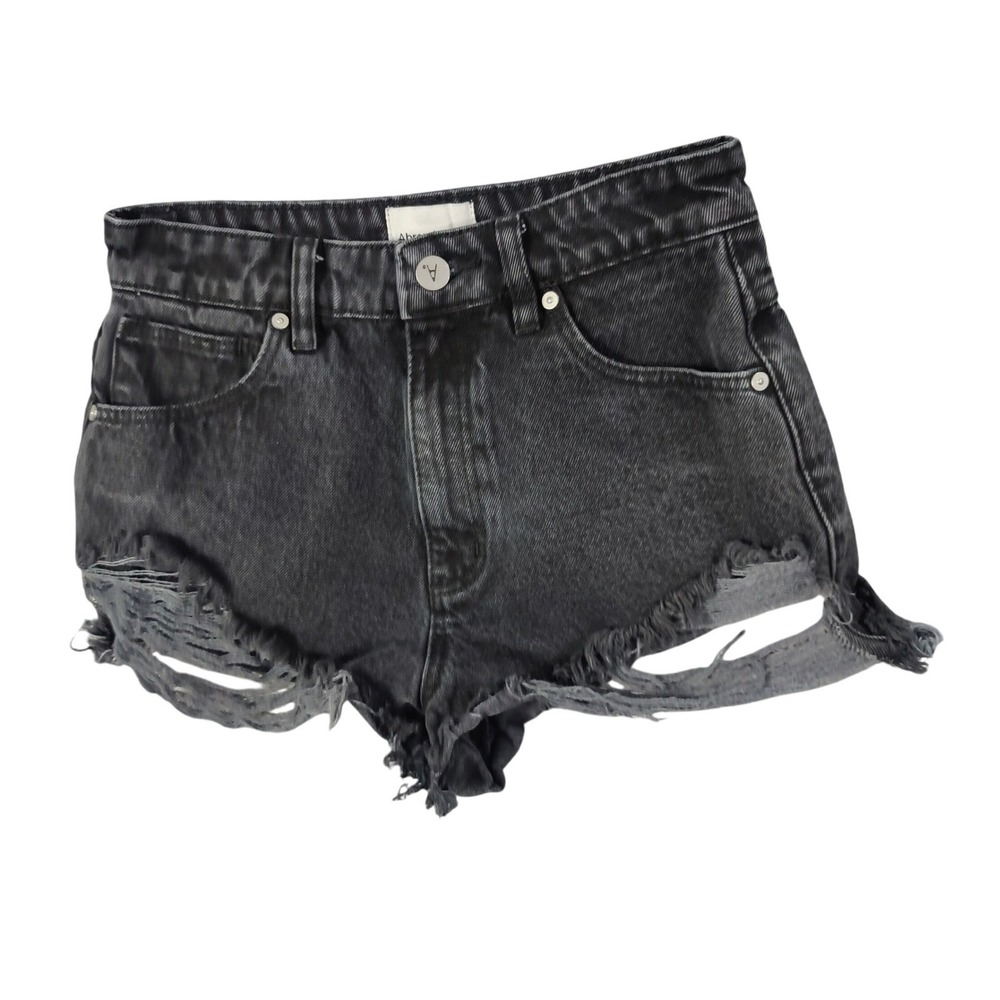 Abrand Jeans Womens Grunge Edgy A High Relaxed Short 25 Black Distressed Denim